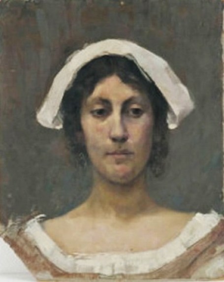 1861 Elin Kleopatra Danielson-Gambogi (Finnish painter, 1861-1919) Nainen Valkoisessa Hilkassa - Dam I vit Hatta